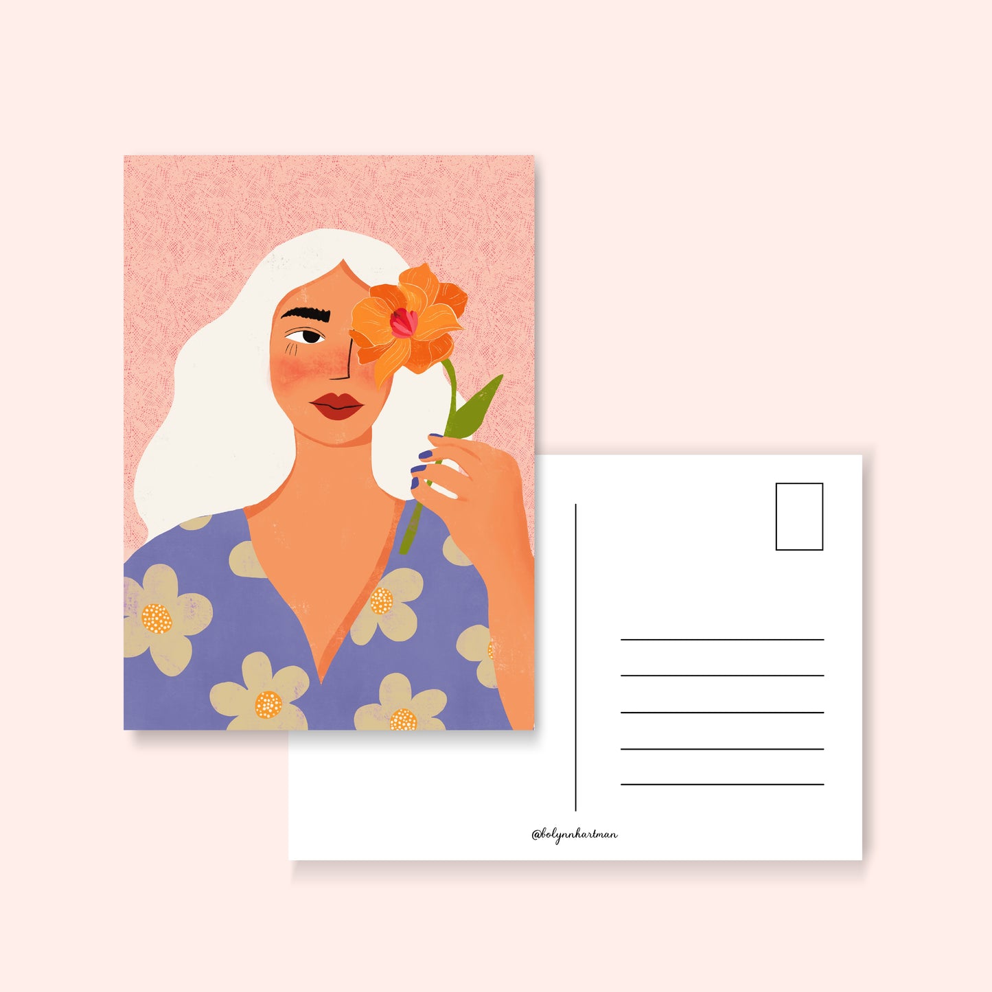 Meisje met bloem - ansichtkaart