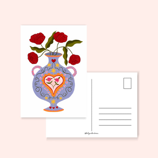 Blauwe vaas - ansichtkaart