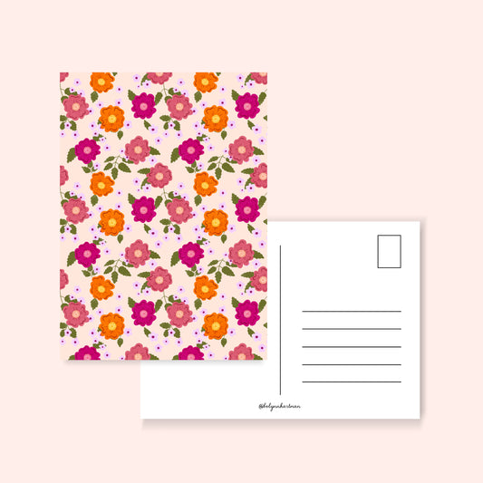 bloemen oranje fuchia - ansichtkaart